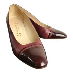 Rene Mancini Shoes Womens Size 9 Maroon Leather 3" Heels Patent Toes Old Money